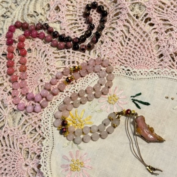 Hand Crafted Jewelry - PINK OMBRE Handmade Semi Precious 8mm Gemstone 108 Bead Mala Necklace